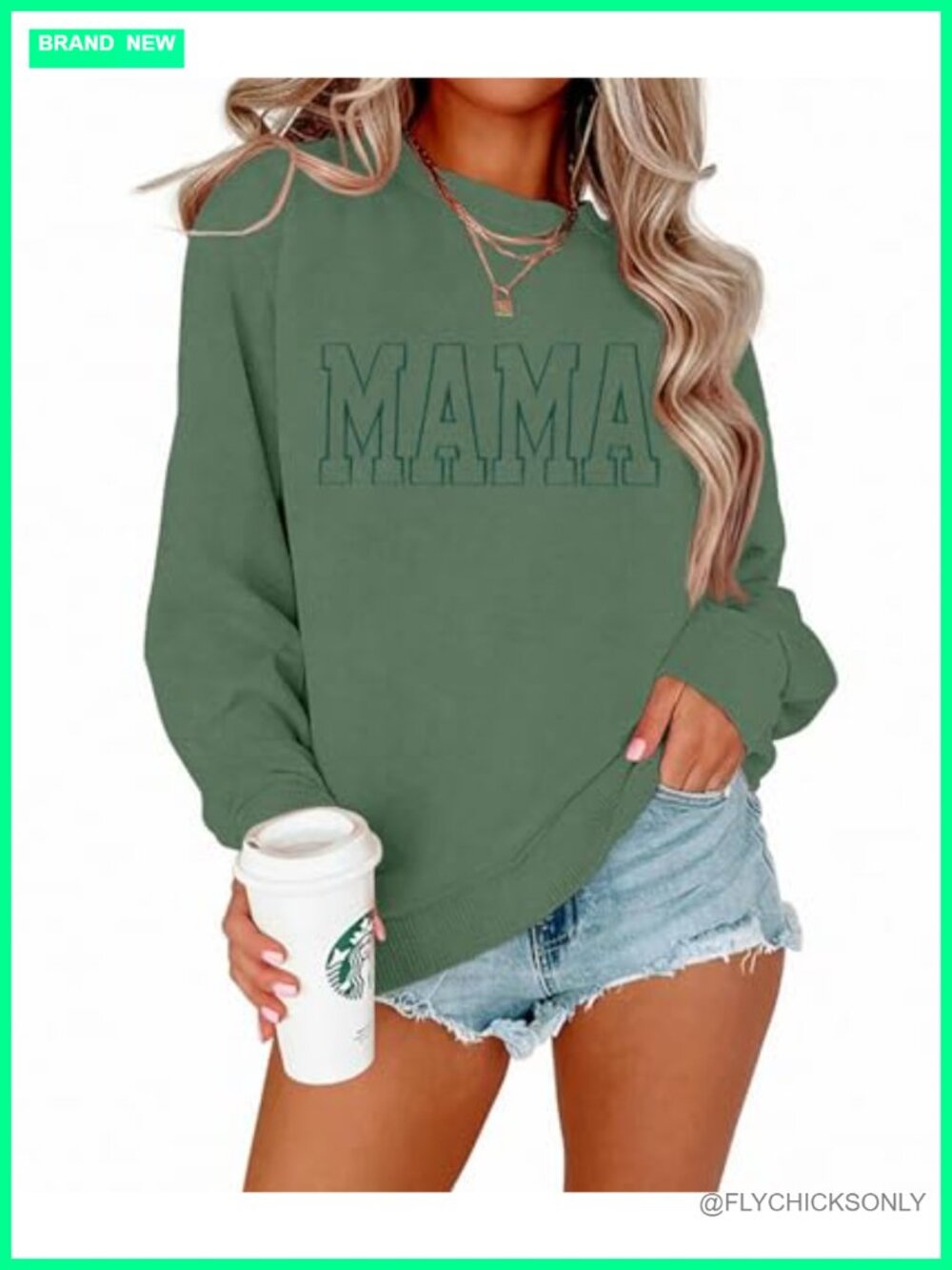 Women Embroidered Mama Crewneck Sweatshirt Long Sleeve Pullover